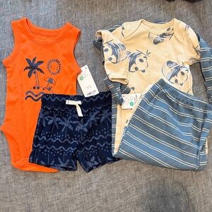 Carter's Orange and Blue Kids Matching Set and 2 gowns NWT